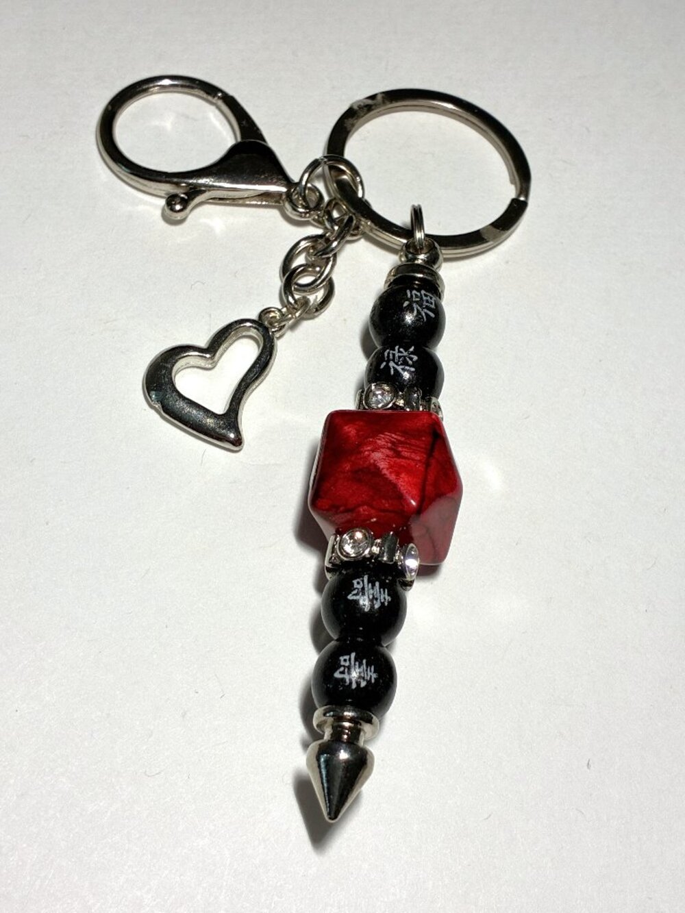 Red & Black Beaded Charm Keychain